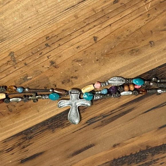 Bohemian Multi-Color Beaded Cross Necklace - Picture 8 of 13